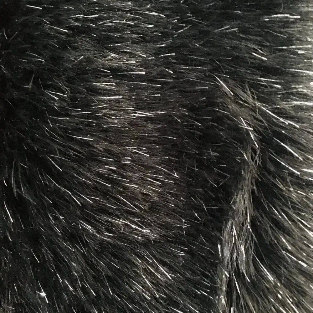 Tahari Black Faux Fur Throw Blanket Silver TInsel Luxury Halloween Decor NEW